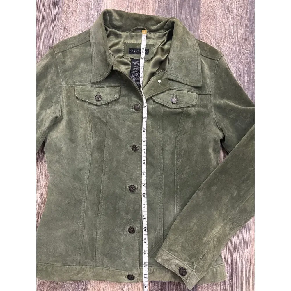 For Joseph Olive Green Suede Leather Trucker Jacket Womens Small B810-236 - Picture 3 of 5